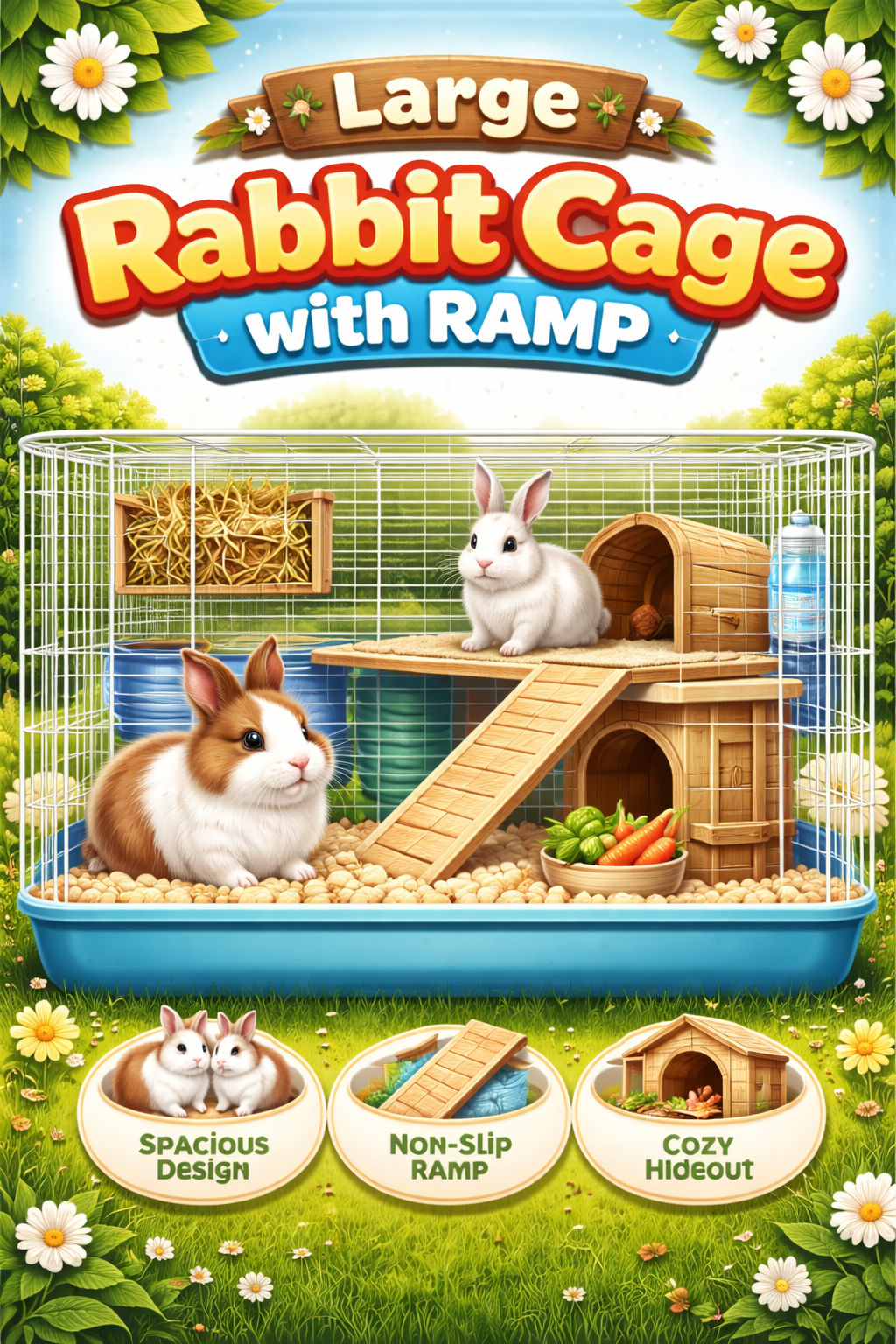 Large Rabbit Cage with Ramp